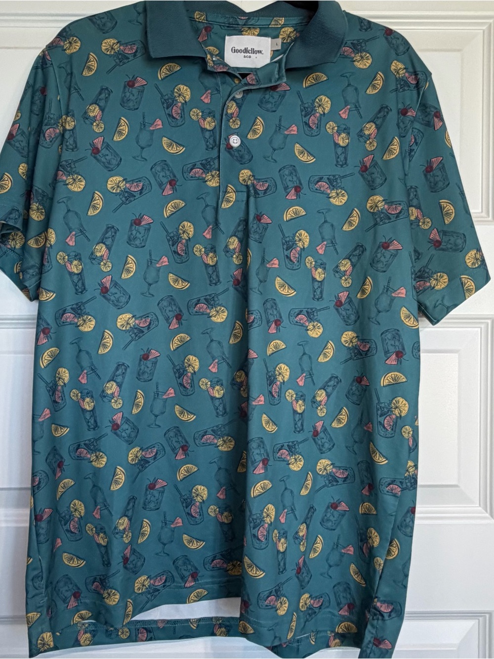 Goodfellow & Co Teal Cocktail-Print Polo